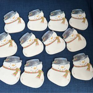 Lady Jayne SNOWMAN COASTERS.  set of 12. Cork bottom